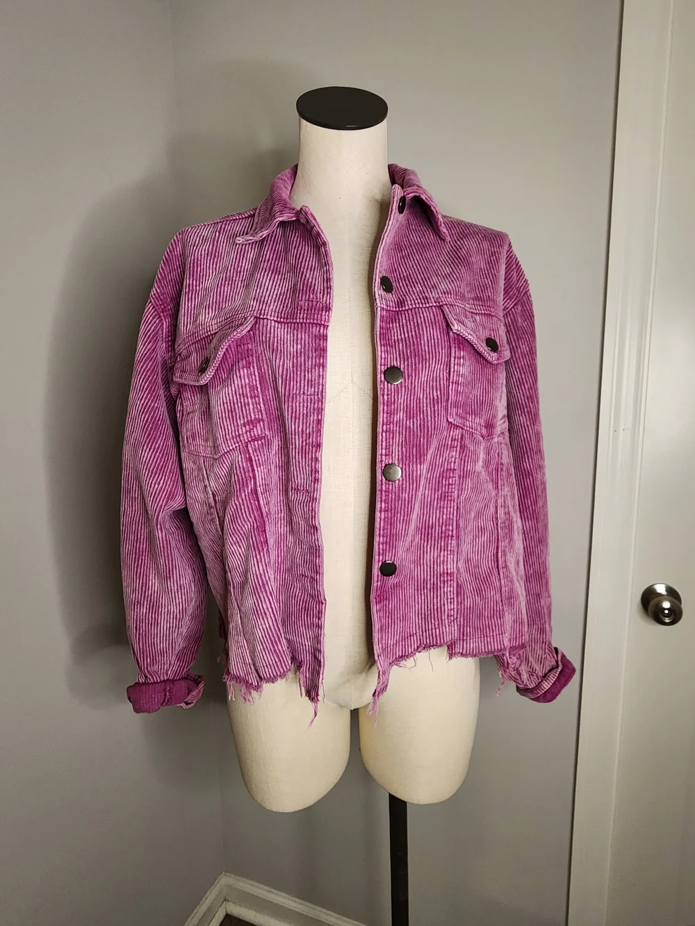 Boho POL Plum Berry Mineral Washed Corduroy Jacket Size Small - Picture 4 of 8